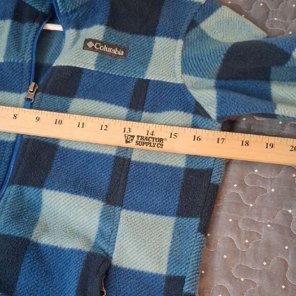 Columbia Navy and Light Blue Checkered Fleece Jacket size medium - Picture 5 of 6